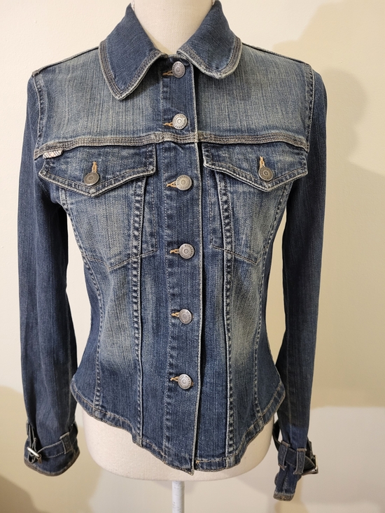 Burberry Jackets & Blazers - Burberry Faded Blue Slim Denim Jacket Buckled Strap Detail On Cuffs Western Bike